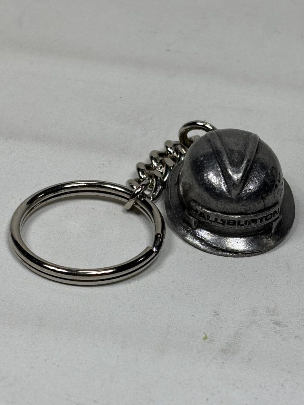 Vintage Halliburton Hard Hat Keychain Pewter Metal Oilfield Promo Safety Award